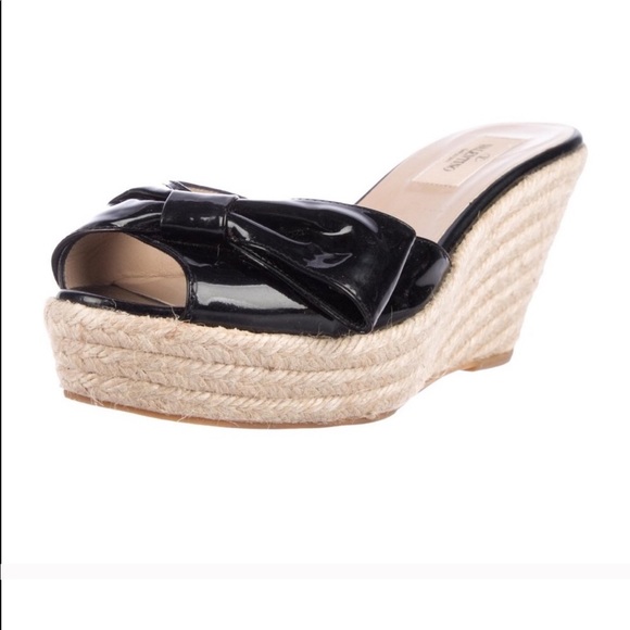 Valentino Shoes - Valentino patent leather bow espadrille wedges.